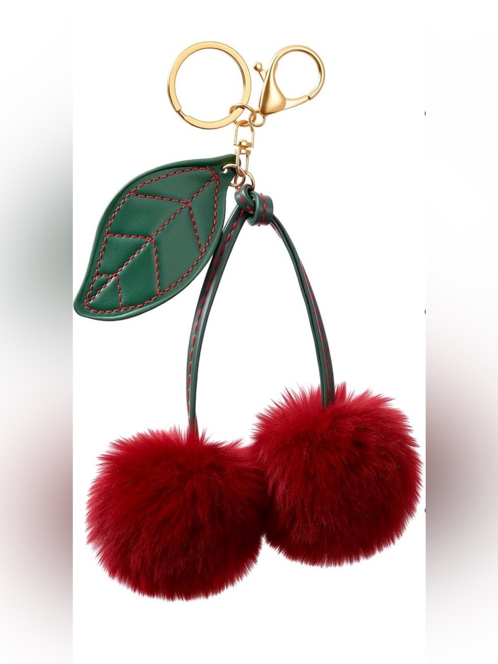Cherry Deep Red Pom Pom Bag Charm Keychain